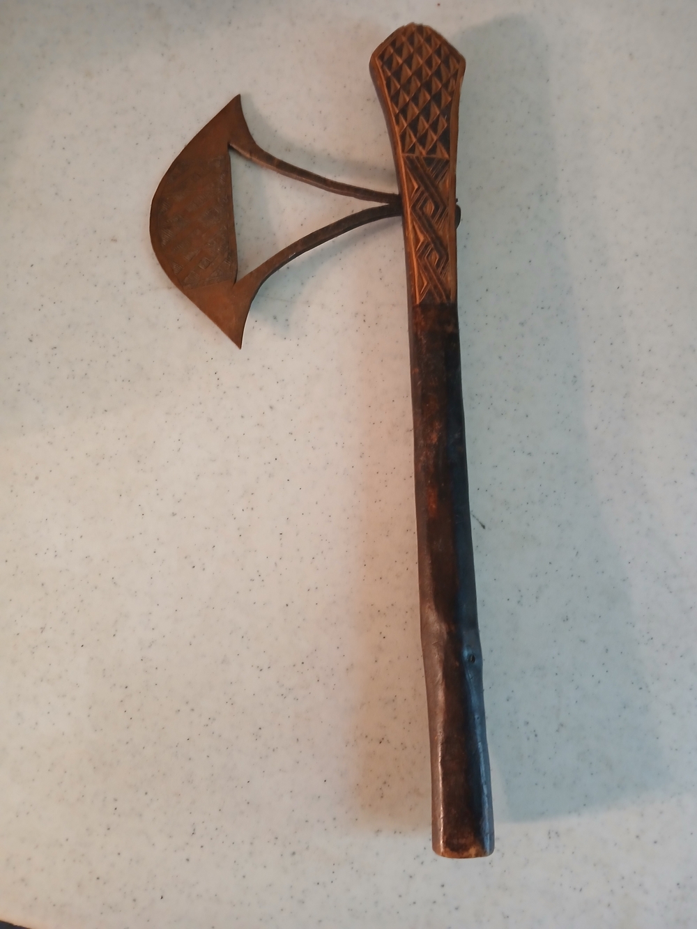 20th C. African Songye Wood And Copper Prestige Axe